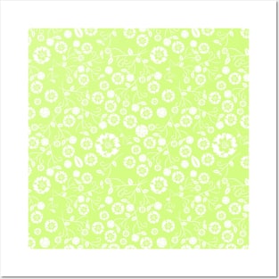 Green Wildflower Floral Pattern Posters and Art